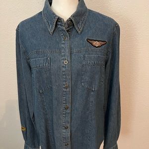 Harley Davidson Jean shirt, embroidered eagle on back, metal buttons!